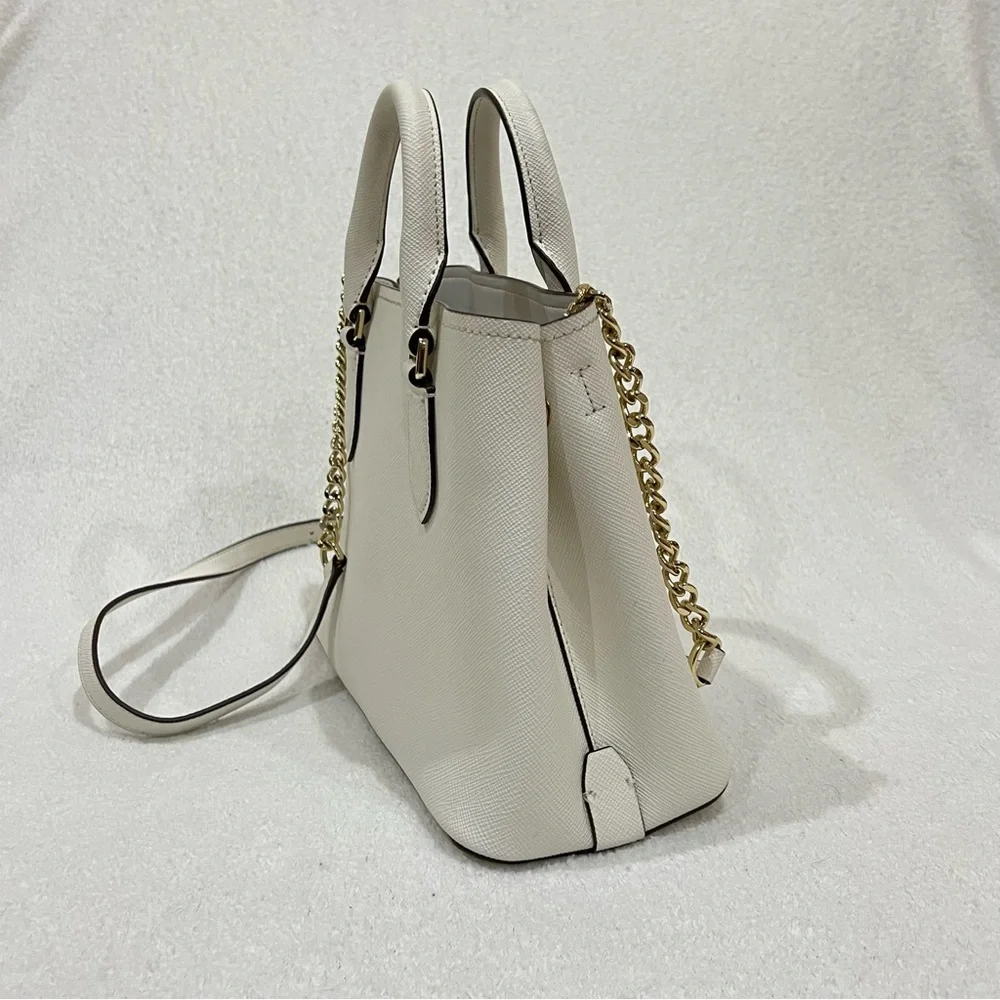 DKNY Ivory Leather Bianca Medium Satchel Bag